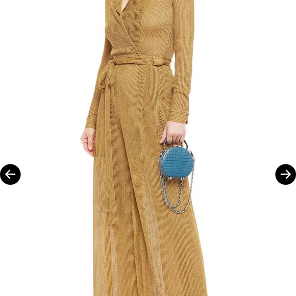 Missoni Metallic Knit Wrap Jumpsuit Gold Lurex Wide Leg Plunge Size 38 NWT Italy - Picture 4 of 16